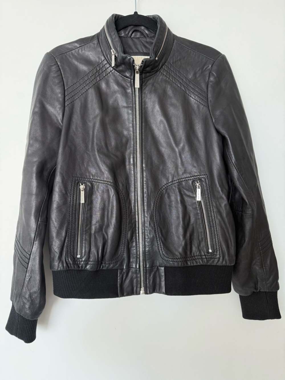 Michael Kors Black Leather Zip-Front Jacket